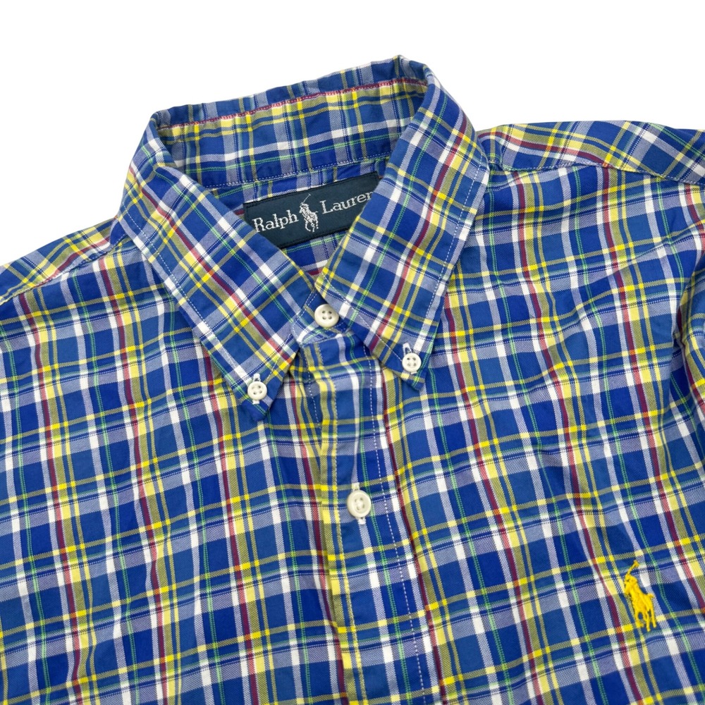 Polo Ralph Lauren Men's Medium Blue Yellow Plaid‎ Button Down Shirt Long Sleeve